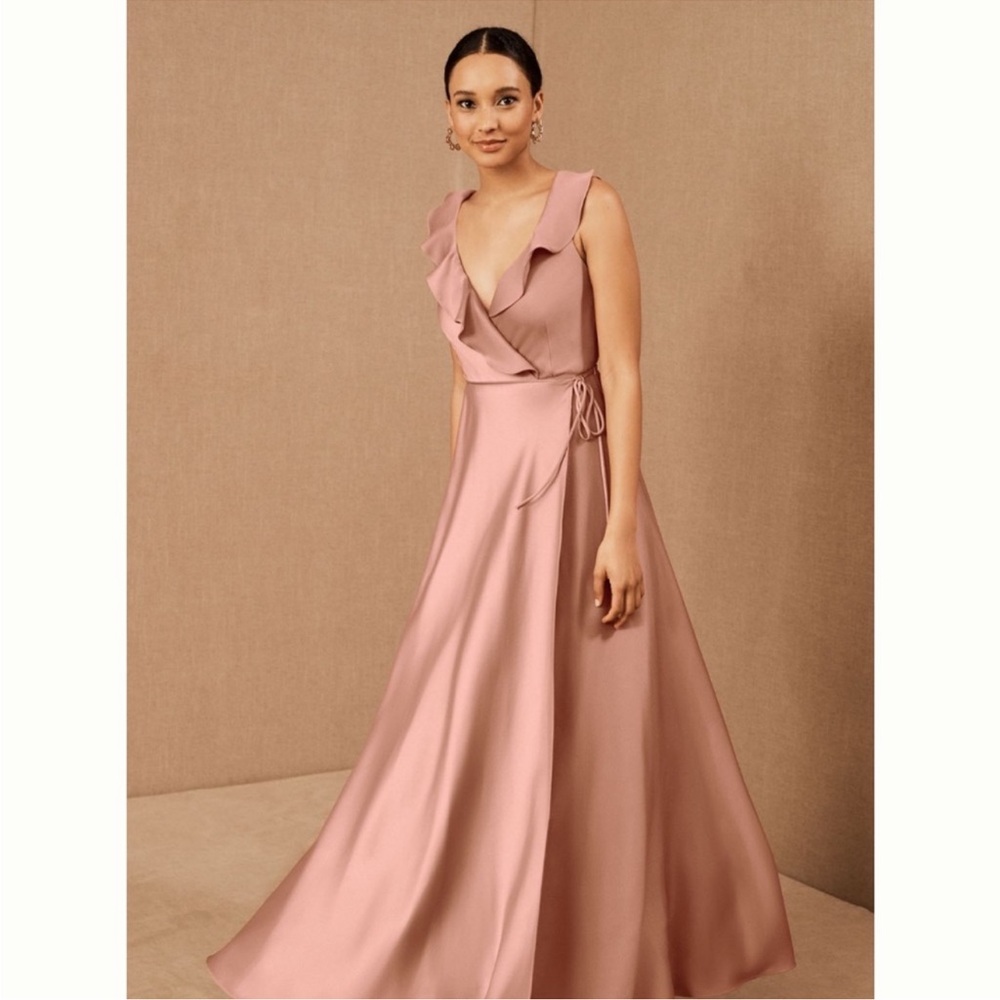 BHLDN Tansy Satin Charmeuse Maxi Dress Dusty Rose Color Size 12